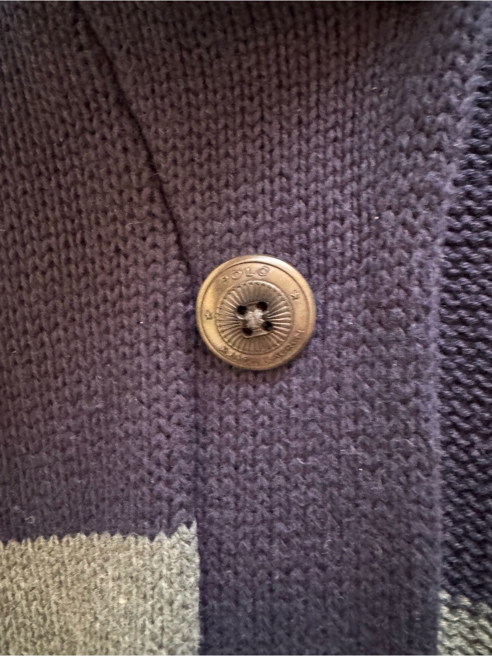 Polo Ralph Lauren Mens Navy Gray Striped Shawl-Collar Cardigan 100% Merino Wool - Picture 10 of 14